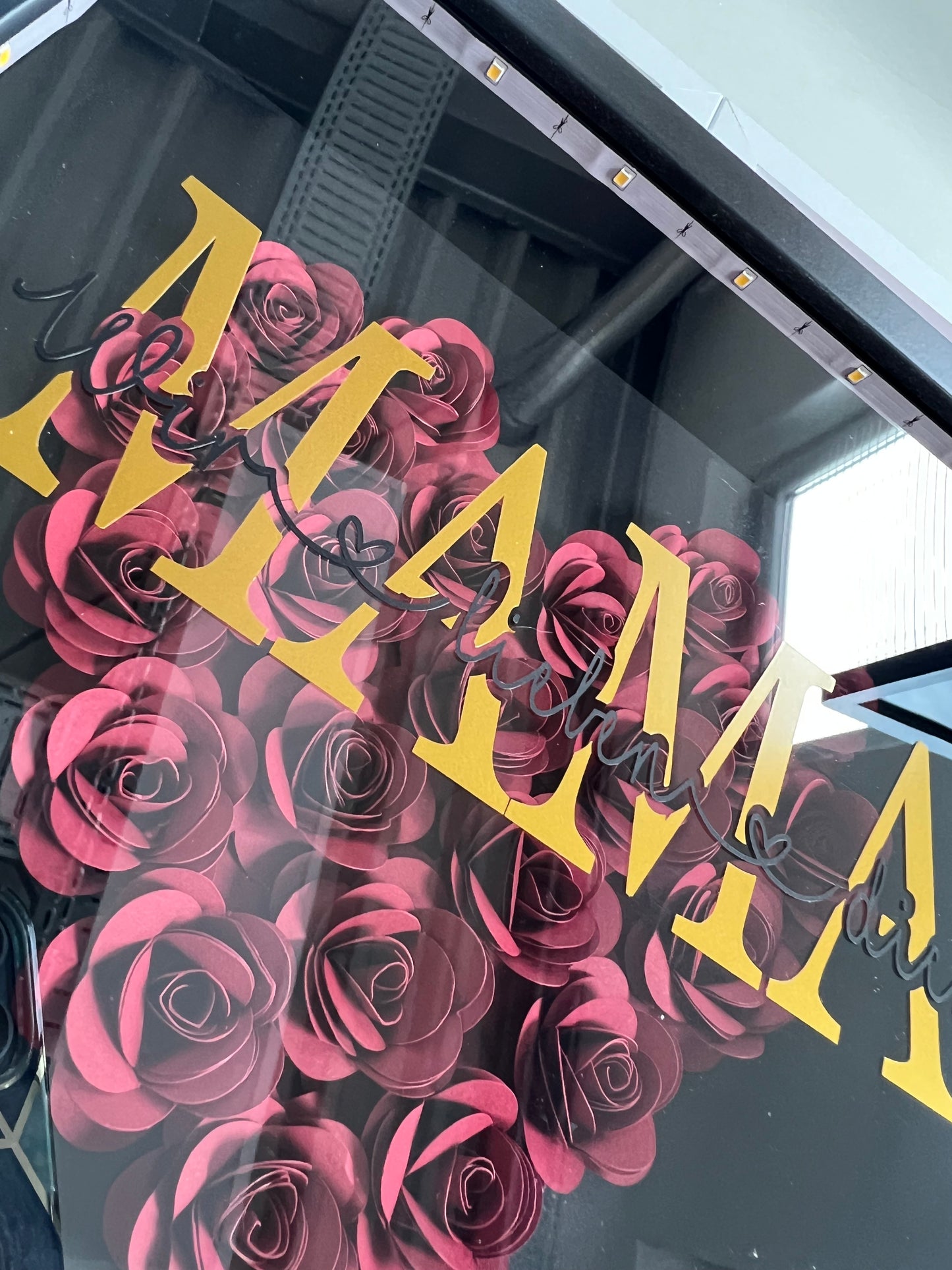 Individuell Anpassbarer Bilderrahmen mit 3D-Blumen und Beschriftung groß wahlweise mit LED